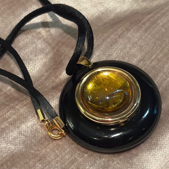 Vintage Rare 1984 Paloma Picasso Black and Gold Pendant Necklace Scent Holder - Picture 1 of 6